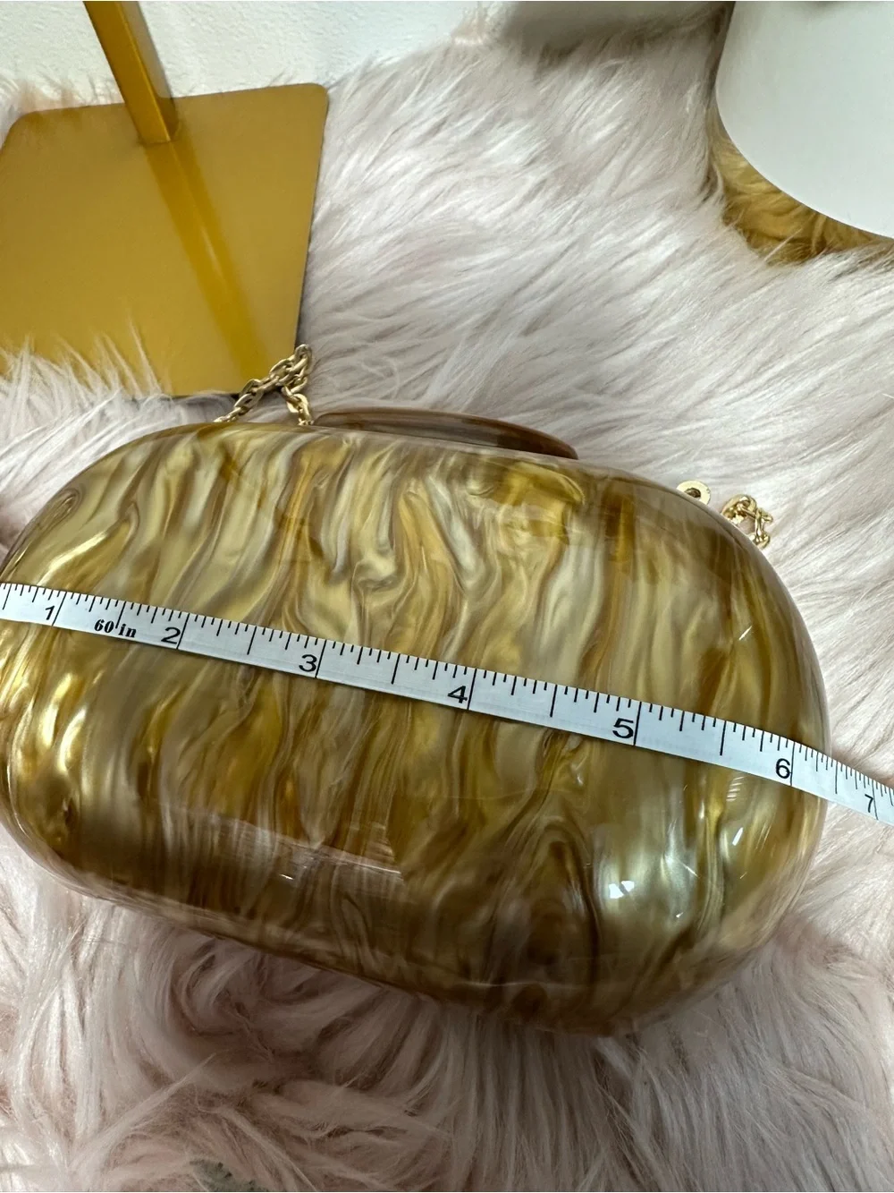 Gold Marbled Acrylic Evening Clutch with Chain Strap